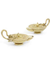 A PAIR OF GEORGE III SILVER-GILT CIGAR LIGHTERS