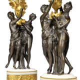 A PAIR OF LOUIS XVI FOUR-LIGHT ORMOLU-MOUNTED PATINATED-BRONZE AND WHITE MARBLE CANDELABRA - фото 3