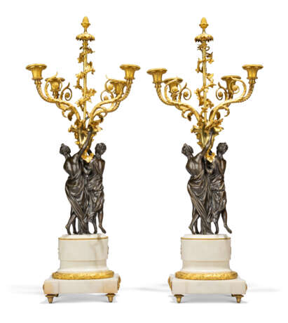 A PAIR OF LOUIS XVI FOUR-LIGHT ORMOLU-MOUNTED PATINATED-BRONZE AND WHITE MARBLE CANDELABRA - фото 5 A PAIR OF LOUIS XVI FOUR-LIGHT ORMOLU-MOUNTED PATINATED-BRONZE AND WHITE MARBLE CANDELABRA - фото 5