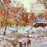 “The snow in the yard” Canvas Oil paint Realist Landscape painting 2018 - photo 1