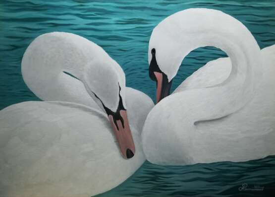 “A pair of swans.” Canvas Oil paint Realist Animalistic 2018 - photo 1