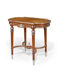 A SILVER-MOUNTED BOIS SATINE AND SYCAMORE TABLE