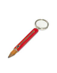 A GEM-SET AND GUILLOCH&#201; ENAMEL SILVER-MOUNTED PENCIL-HOLDER AND A MAGNIFYING GLASS