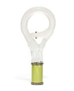 Enamel. A JEWELLED GUILLOCH&#201; ENAMEL AND ROCK CRYSTAL GOLD-MOUNTED PARASOL HANDLE