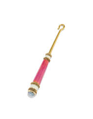A GEM-SET AND GUILLOCHÉ ENAMEL GOLD-MOUNTED CROCHET HOOK
