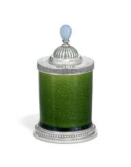 A GEM-SET SILVER-MOUNTED CERAMIC GUM POT