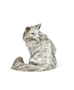 Silver. A GEM-SET SILVER BELL-PUSH IN THE FORM OF A CAT