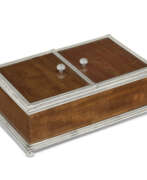 Silver. A SILVER-MOUNTED MAHOGANY CIGAR BOX