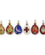 Neck jewellery. EIGHT JEWELLED, GUILLOCH&#201; AND CHAMPLEV&#201; ENAMEL GOLD AND SILVER EGG PENDANTS