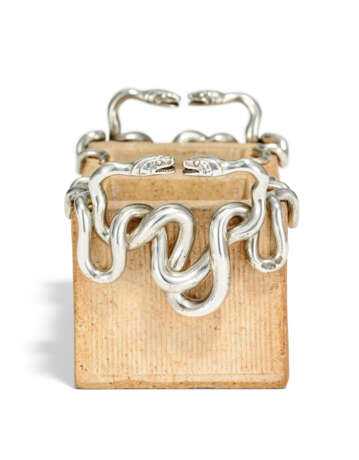 A SILVER-MOUNTED CLAY BRICK MATCH HOLDER - photo 2