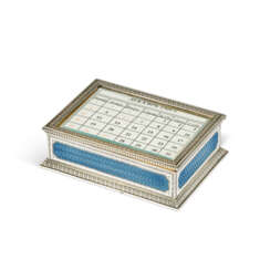 A PARCEL-GILT SILVER, GUILLOCH&#201; AND CHAMPLEV&#201; ENAMEL STAMP BOX