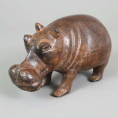 Tierplastik Nilpferd - Teakholz, vollplastische na…