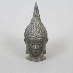 Kleiner Buddhakopf - Thailand, Bronze, dunkelbraun…