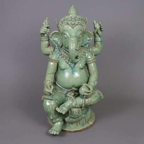 Ganesha-Figur - Indien, Keramik, Seladonglasur, si… - photo 1 Ganesha-Figur - Indien, Keramik, Seladonglasur, si… - photo 1