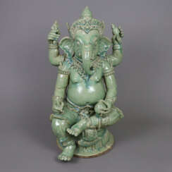 Ganesha-Figur - Indien, Keramik, Seladonglasur, si…