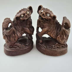 Paar Fo-Hunde - China, Buchsbaum, fein geschnitzt,…