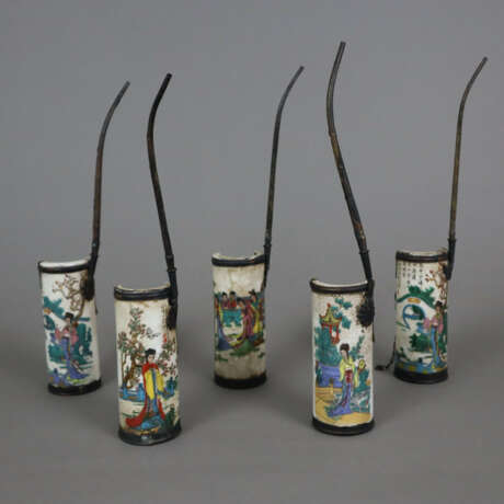 Fünf zylindrische Opiumpfeifen - China, Keramik mi… - фото 1 Fünf zylindrische Opiumpfeifen - China, Keramik mi… - фото 1