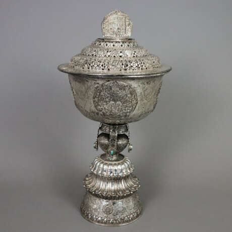 Große silberne Butterlampe (Opferlampe) mit „Bajix… - Foto 1