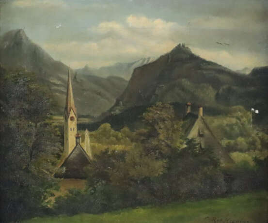 Henning, Rob (19.Jh.) - Dorfkirche im Gebirgstal, … - photo 1 Henning, Rob (19.Jh.) - Dorfkirche im Gebirgstal, … - photo 1