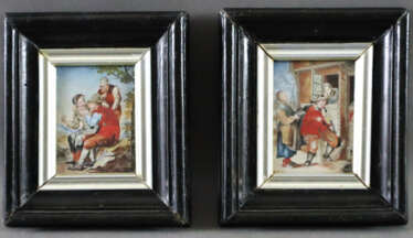 Paar Miniaturmalereien 18.Jh. - Bäuerliche Genresz…