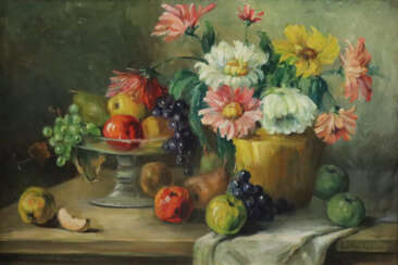 Anker, v. L. - Stillleben mit Blumenstrauß und Obs…