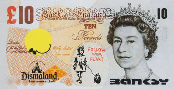 Banksy - "Dismal 10 Pound Canvas" mit "Follow your… - photo 1 Banksy - "Dismal 10 Pound Canvas" mit "Follow your… - photo 1