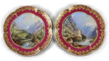 Ein Paar Bildteller mit Landschaftsmalerei - 19.Jh…