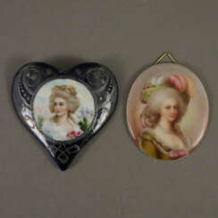Zwei Miniaturportraits - 1x ovale Porzellanplakett…