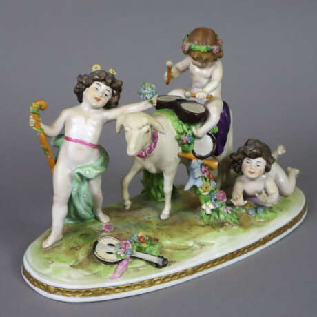 Figurengruppe "Bacchant auf Schafbock mit zwei Amo… - Foto 1 Figurengruppe "Bacchant auf Schafbock mit zwei Amo… - Foto 1