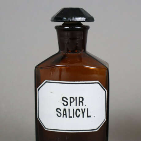 Drei alte Apothekergläser - braunes Glas, geschlif… - Foto 2