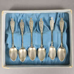 Satz von sechs Mokkalöffeln - 800er Silber, spitzo…