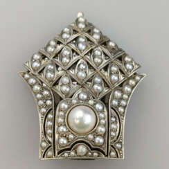 Art Déco-18K-Kleiderclip mit Perlenbesatz - Weißgo…