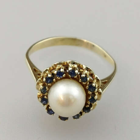 Perlring mit Saphiren- Gelbgold 585/000 (14 K), ge… - Foto 1