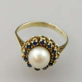 Perlring mit Saphiren- Gelbgold 585/000 (14 K), ge… - Foto 1