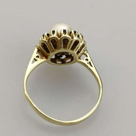Perlring mit Saphiren- Gelbgold 585/000 (14 K), ge… - Foto 2