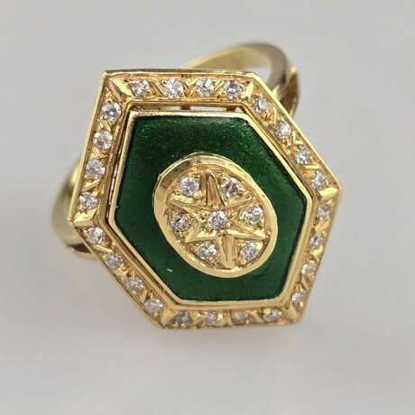 Emailring mit Diamantzier - Gelbgold 750/000 (18 K… - Foto 1