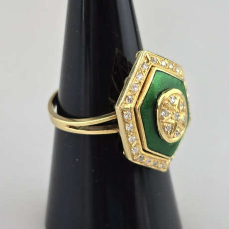 Emailring mit Diamantzier - Gelbgold 750/000 (18 K… - Foto 2