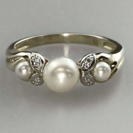 Perlring - Gelbgold 585/000 (14K), Ringkopf mit ve… - photo 1