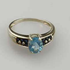 Topasring mit Saphiren- Gelbgold 585/000 (14 K), g…