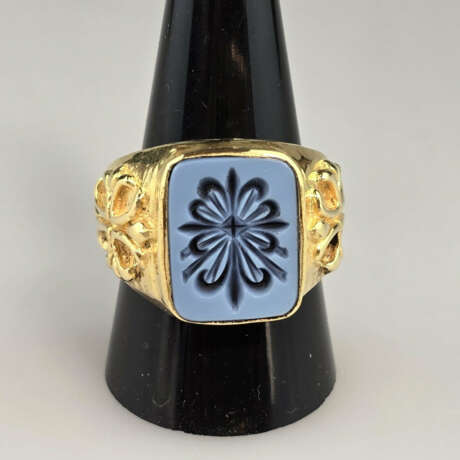 Achat-Siegelring - Silberfassung vergoldet, „925“ … - photo 2