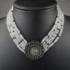 Mondstein-Collier mit Silberschließe - 5 Stränge k…