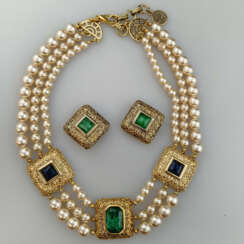 Vintage-Set aus Perlencollier und 1 Paar Ohrclips …