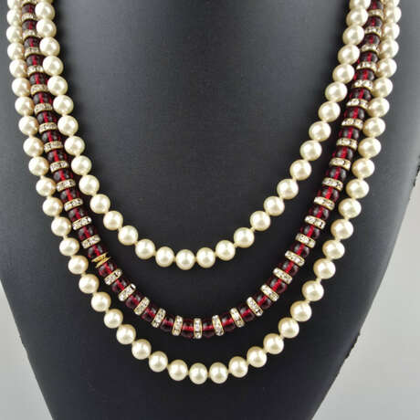 Schweres Perlencollier - USA, Metall vergoldet, 3-… - photo 2