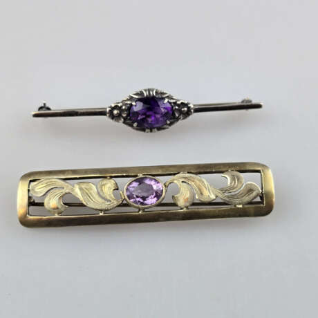 Zwei Vintage-Silberbroschen mit Amethystbesatz - S… - фото 1