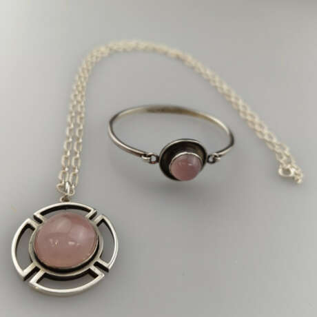 Silber-Anhänger an Kette und -Armreif mit Rosenqua… - фото 1