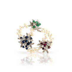 Perlenbrosche mit Diamant-Edelsteinbesatz