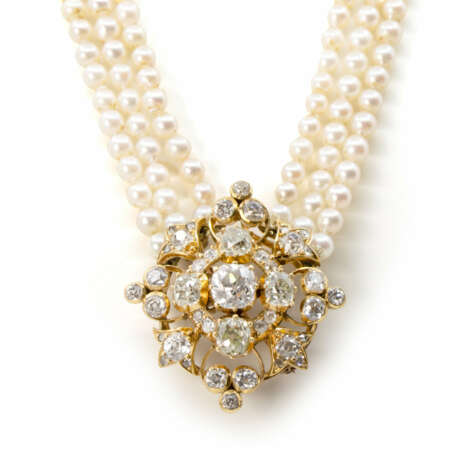Historisches Diamant-Collier mit Perlen - photo 1