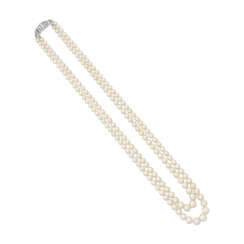 NATURAL PEARL, CULTURED PEARL AND DIAMOND NECKLACE