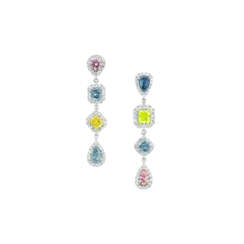 COLOURED DIAMOND AND DIAMOND EARRINGS