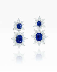 A SUPERB PAIR OF SAPPHIRE AND DIAMOND EARRINGS